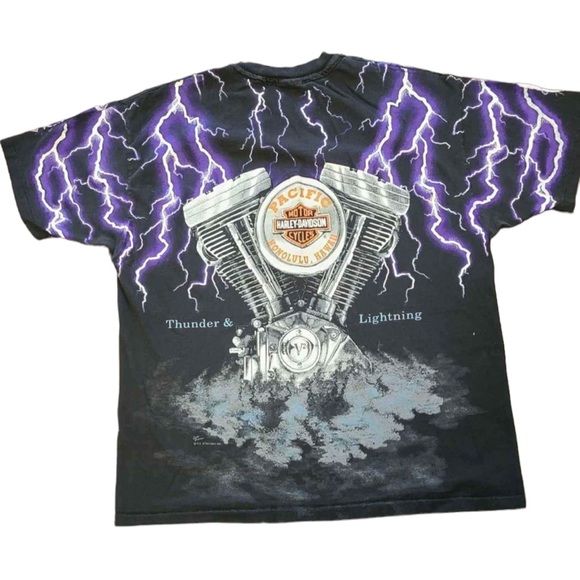 トップス Harley Davidson 90s Thunder&Lightning Vintage 90s Harley Davidson Thunder & Lighting AOP Mens Size L